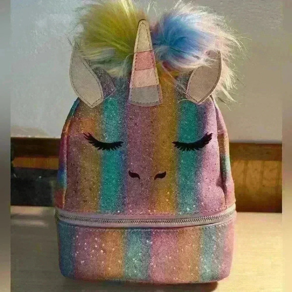 Under One Sky Rainbow Unicorn Pom-Pom Backpack - Picture 1 of 7